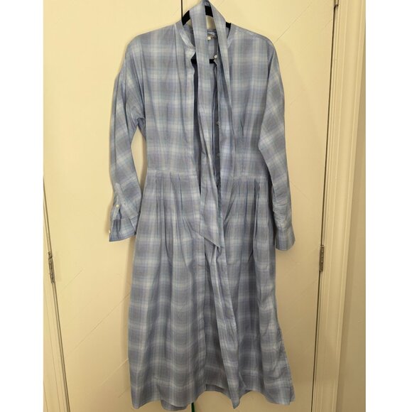 Ann Mashburn Kimono Shirtwaist Dress Blue Multi Check Plaid Poplin Small S - Picture 3 of 3